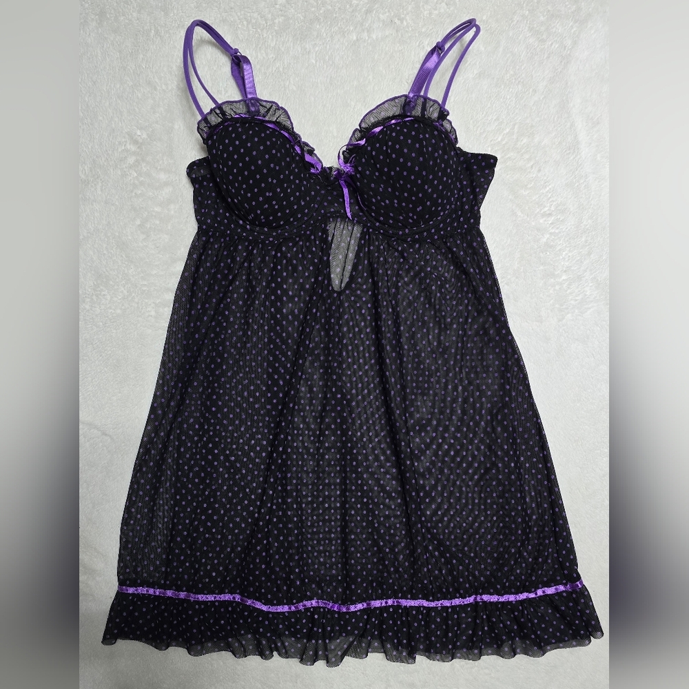 Per Lei Lingerie Size M Medium Babydoll Dress With Push Up Bra Tank Top Purple